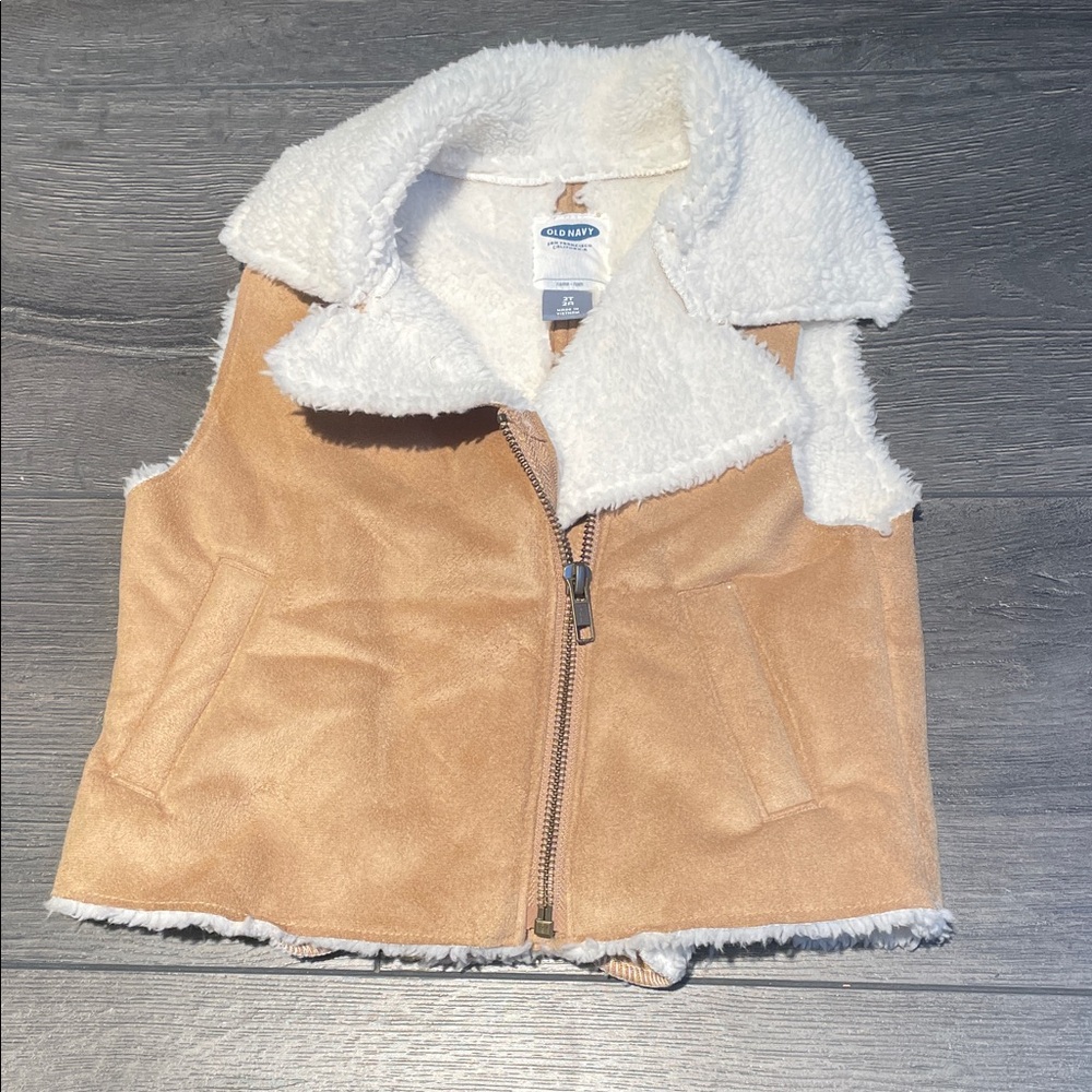 Old Navy Tan Vest with White Sherpa Lining